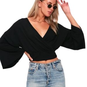 Lulu's reversible crop top wide neckline kimono sleeves banded hem